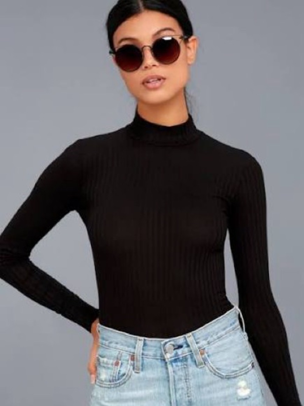 Lulus Someone Like You Black Long Sleeve Mock Neck Top
